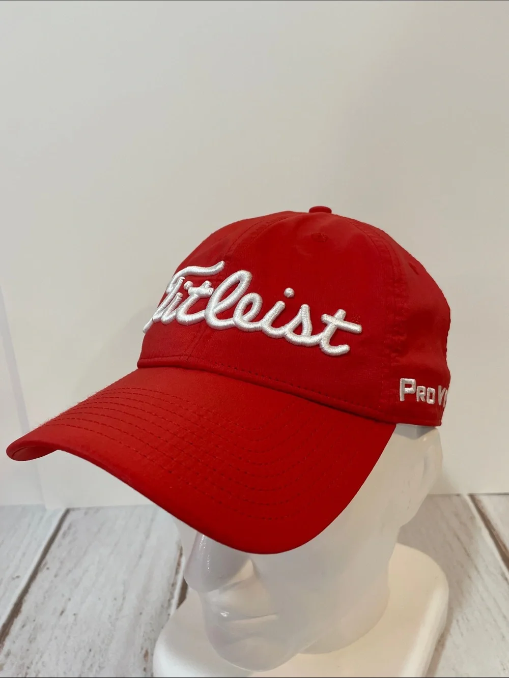 Titleist FJ Pro V1 Red Baseball Cap White Embroidered Script Logo Golf Hat